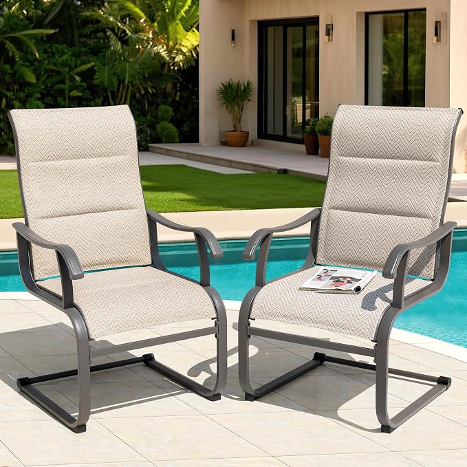 NUU GARDEN Patio Dining Chair Set of 4, Outdoor Spring Motion Chairs with Breathable Textilene, Comfortable Patio Chairs for Deck, Porch, Backyard & Indoor, Grayish Beige - Image 2