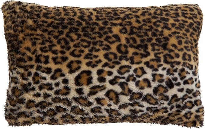 SARO LIFESTYLE Guépard Collection Cheetah Print Faux Fur Throw Pillow with Poly Filling, 16" x 24", Brown