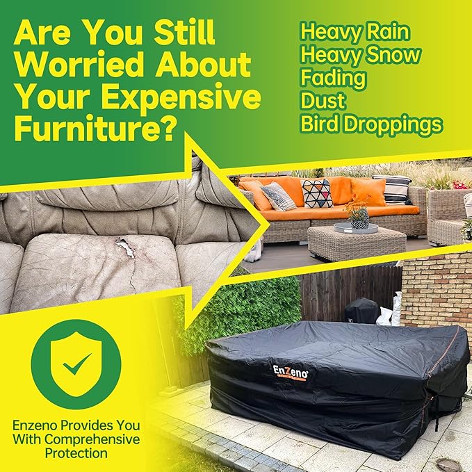 Enzeno Patio Furniture Set Cover, Outdoor Sectional Sofa Couch Set Covers Waterproof, Garden Dining Table Chair Set Cover Outside Rectangular Heavy Duty Weatherproof 90" L x 65" W x 28" H Black - Image 3