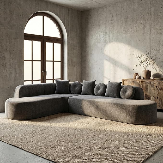 123" Boneless Modular Sectional Sofa, Modern Curved L-Shaped Cloud Foam Couch with High Density Sponge & Pocket Spring, Chenille Fabric, Non-Assembly Frameless Floor Sofa for Living Room | Plush, Wider Armrest