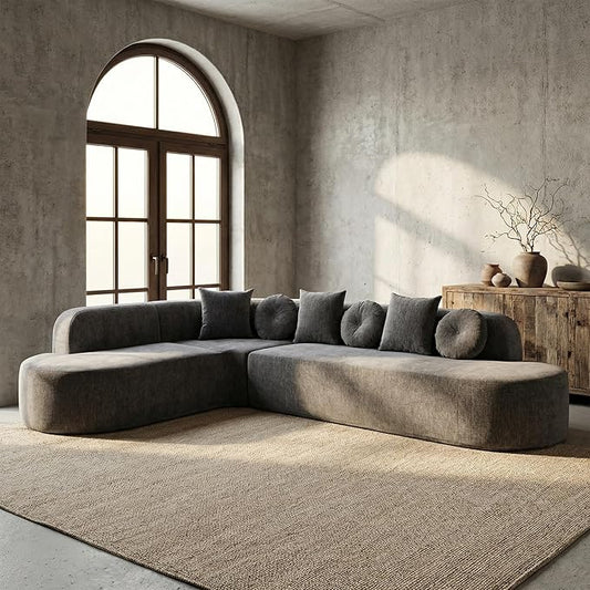 123" Boneless Modular Sectional Sofa, Modern Curved L-Shaped Cloud Foam Couch with High Density Sponge & Pocket Spring, Chenille Fabric, Non-Assembly Frameless Floor Sofa for Living Room | Plush, Wider Armrest