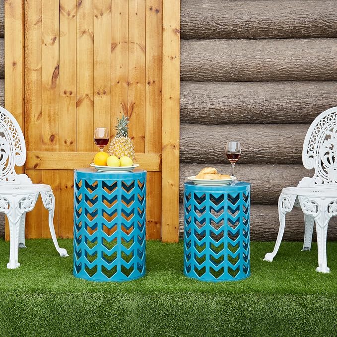 Y&M Set of 3 Nesting Metal Round Coffee Table, Side Table End Table for Indoor Outdoor Multifunctional Use,Heavy Duty Metal Plant Stand Decorative Garden Stool- Blue(Ship from US) - Image 4