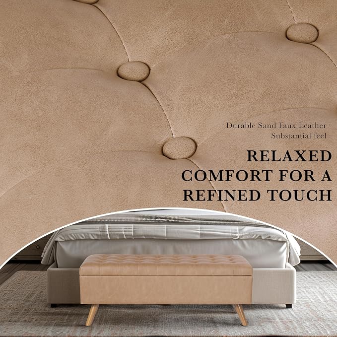 HomePop Modern Tufted Storage Bench - Sand Faux Leather - Image 8