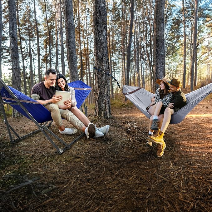 Tranquillo Combo x2 Hammocks with Stand for Outside & Tree Straps, Heavy Duty Hammock with Stand 600lbs for Indoor Outdoor Patio Backyard, x2 Hammocks for 2 Person (Combo - Blue, Medium) - Image 4