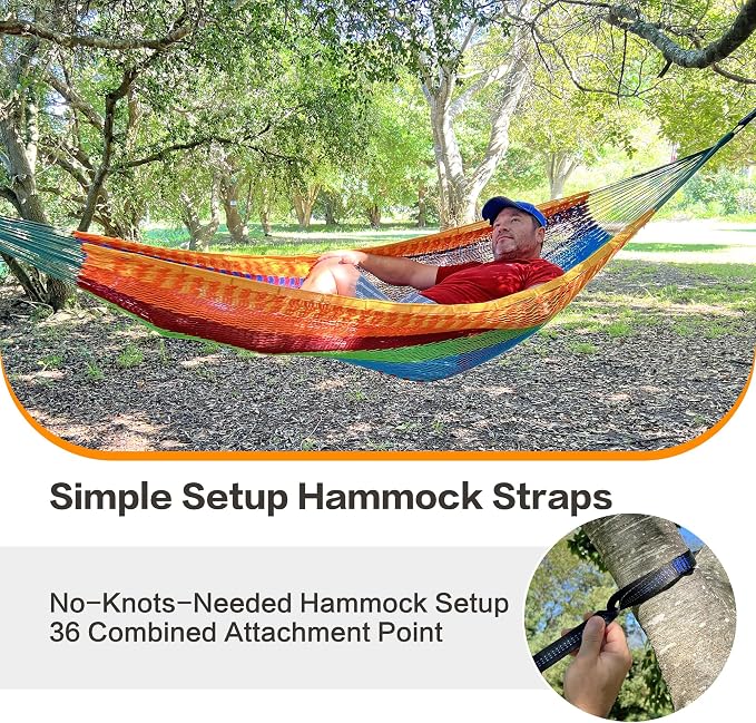 CHULIM Handwoven Mayan Hammock with 10ft Tree Straps, 550lbs Capacity Soft Rope Double Hammock, Portable Outdoor Hammock with Carry Bag for Camping Backyard Beach - Coffee - Image 4