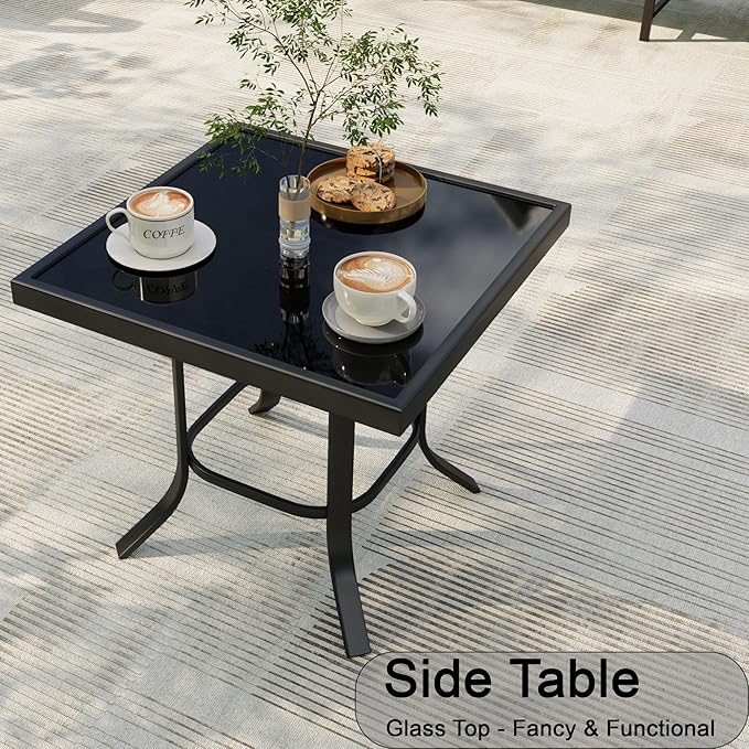 7 Pieces Outdoor Patio Conversation Sets, Outdoor Furniture Set Metal 3-Seater 2 Swivel Rockers with Side Table 2 Single Chairs with Fire Pit Table for Backyard Deck Porch Poolside, Beige