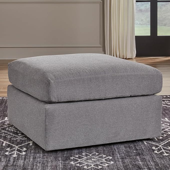 Signature Design by Ashley Modmax Contemporary Stain Resistant Square Oversized Accent Ottoman with Non-Skid Legs, Gray