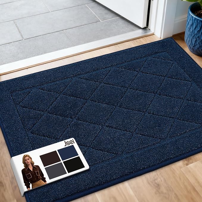JSEI Dirt Trapper Door Mat 24"x36", Non-Slip Washable Entryway Mats, Dog Door Mat, Stain Resistant and Absorbent Floor Mats, Low Profile Welcome Mat for Front Back Door, Navy Blue by JSEI