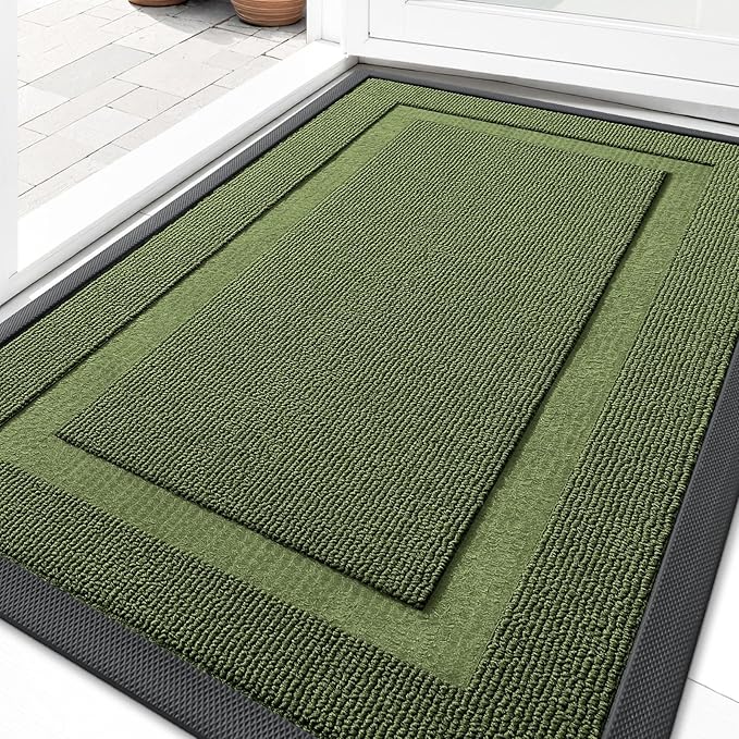 OLANLY Front Door Mat Indoor Outdoor Entrance, Waterproof All-Season, All-Weather Doormat, Sturdy Natural Rubber, Low Profile, Easy Clean Patio Porch Entryway Mat, 35x23, Classic Green by OLANLY