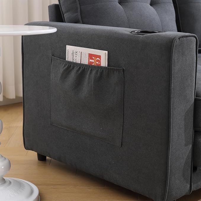 ERYE Foldable Loveseat Sofa Convertible Pull Out Sleeper Sofabed,2 Seat Tufted Upholstered Sofa Modern Convertible Sleeper Couch Bed with Cupholders and Side Pockets