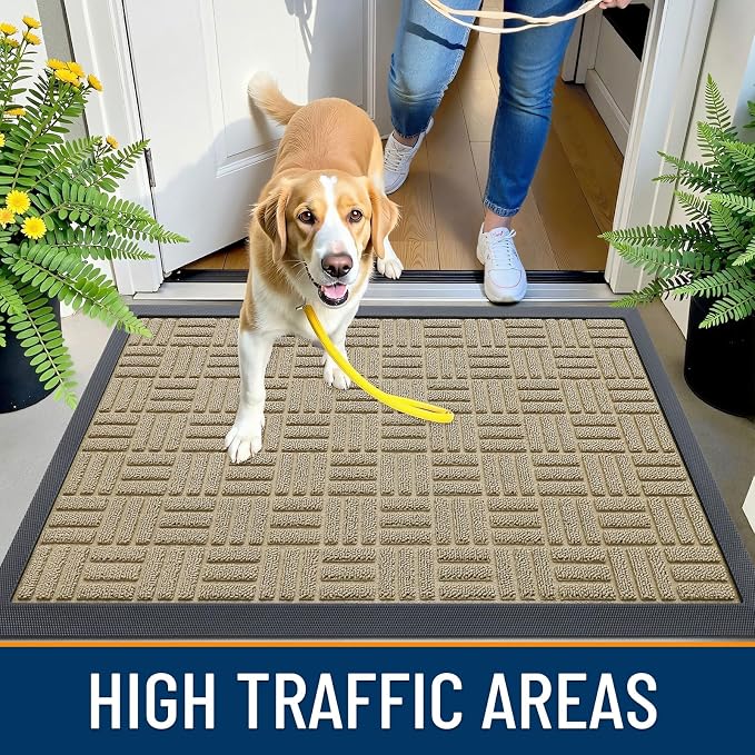 OLANLY Front Door Mat Outside Entrance 33x21, Absorbent, Heavy Duty Sturdy Natural Rubber Doormat Indoor Outdoor, Stain and Fade Resistant, Non-Slip Backing Low Profile Floor Mat for Entryway, Beige - Image 6