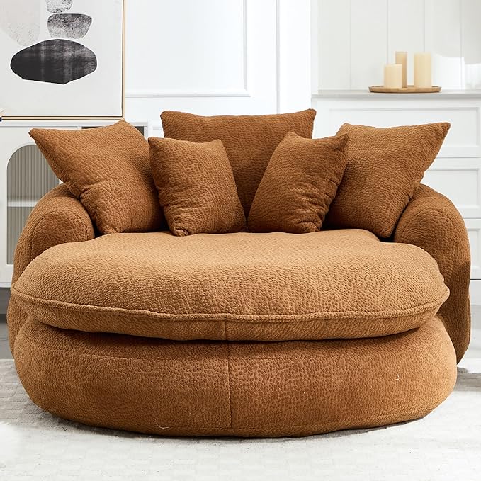 KEIKI 71" Chenille Round Boneless Sofa Couch, Oversized Chaise Lounge Chair Couches Indoor, No Assembly Required Floor Lazy Bean Bag, Modern Sleeper Sofa Bed for Living Guest Room & Bedroom, Brown