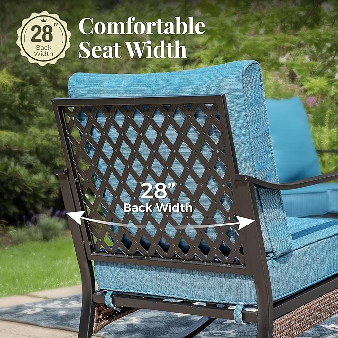Patio Furniture Set with Coffee Table, Outdoor Conversation Set with 2 x Swivel Chairs, 1 x 2-Seat Sofa, 1 x 3-Seat Sofa for Lawn Garden Backyard, Pacific Blue