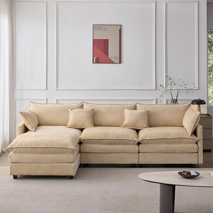 105" Oversized Modular Cloud Sectional Sofa Free Convertible L-Shaped Corner Sectional with Movable Ottoman, Chenille Upholstered Multiple Cushions Cloud Sofa Couches | Easy to Assemble