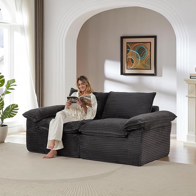 80-Inch Boneless Love Seat Couches in a Box, Modern 2 Seat Floor Modular Foam Cloud Sofa Corduroy Loveseat Couch W/Pillow-top Armrests for Home Apartments Bedroom