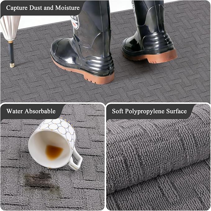 Ileading Indoor Door Mat 3x5ft Absorbent Dog Mats for Muddy Paws,Machine Washable Small Living Room Area Rug with Non-Slip Rubber Backing Low-Profile Inside Carpet for Hallway,Entryway,Kitchen(Grey) - Image 4