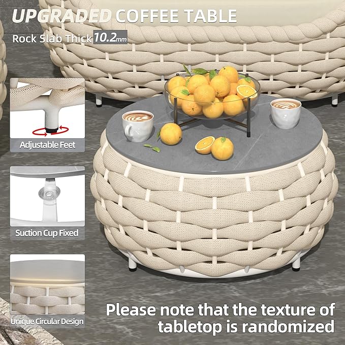 TWT 5-Piece Aluminum Patio Furniture Set, Olefin Rope Modern Outdoor Conversation Set Sectional Sofa with Water Repellent Thick Cushions and Coffee Table for Balcony, Garden, Beige