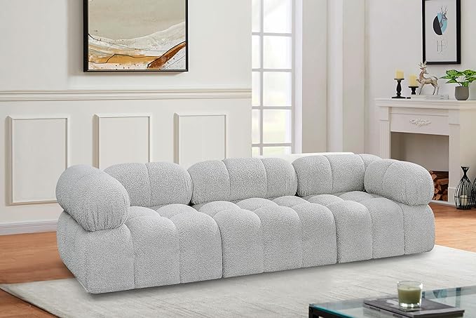 Meridian Furniture 611Grey-S102A Ames Collection Modern | Contemporary Modular Sofa with Rich Grey Boucle Fabric, Modular to Create Infinite Configurations, 102" W x 34" D x 28" H, Grey