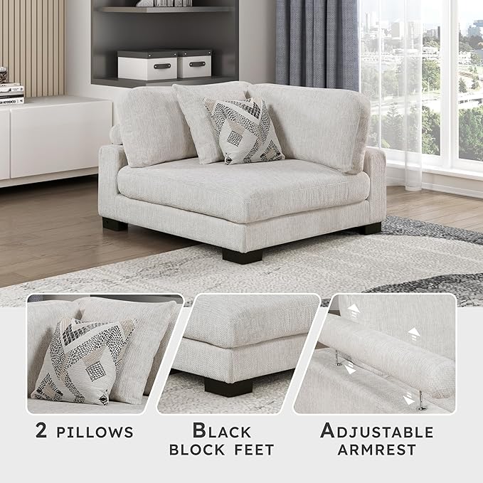 Lexicon Modular Sectional Sofa for Living Room, Textured Microfiber Corner Seat with 2 Pillows, Units of Modular Sectional Couch, Upholstered Chair for Customizable Sectional Sofa Couch, Beige