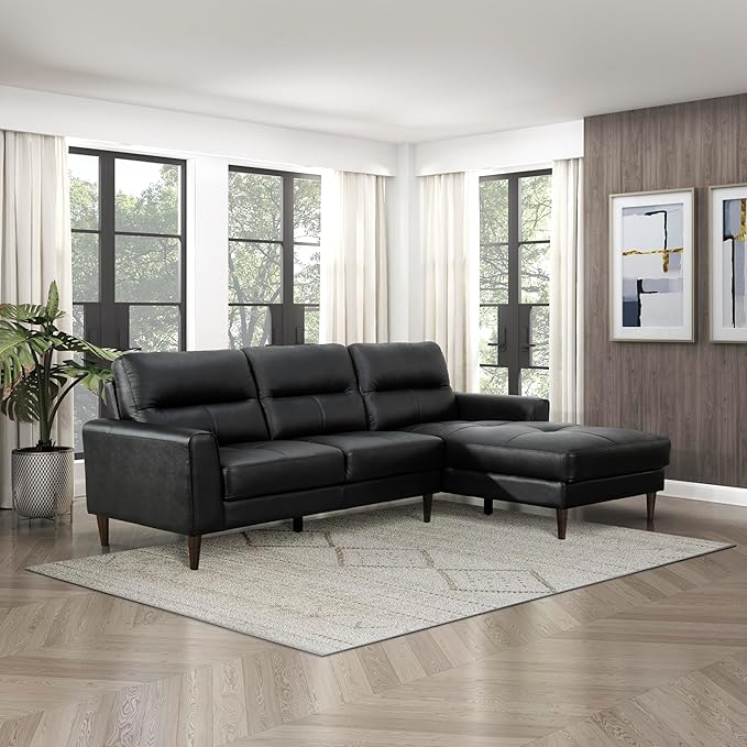 Lexicon Leather Match Sectional Couches for Living Room, L Shape Couch, Leather Sectional Couch, Modern Sofa Living Room Sofa with Right Chaise for Living Room, Bedroom, Office, Apartment, Black