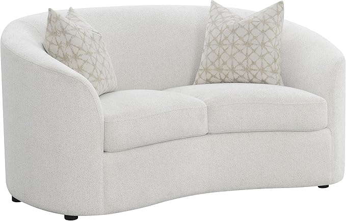 Coaster Home Furnishings - Rainn - Wood - Boucle Upholstered Loveseat with Sloped Arms, and Accent Pillows - Living Room - Latte - 509172
