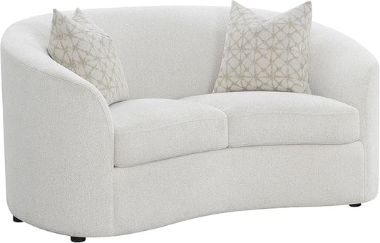 Coaster Home Furnishings - Rainn - Wood - Boucle Upholstered Loveseat with Sloped Arms, and Accent Pillows - Living Room - Latte - 509172
