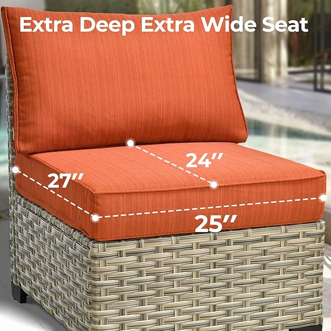 HOOOWOOO Outdoor Sectional Patio Furniture Set with Fire Pit Table,13 Pieces Wicker Conversation Sets L Shaped Couch,Extra Deep Out Door Sofa Outside Furniture with Swivel Chairs Ottomans,Brick Red