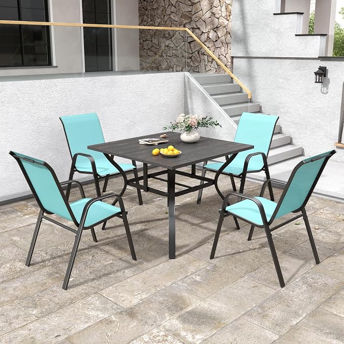Patio Chairs Set of 8, Stackable Outdoor Dining Chairs for All Weather Textilene Fabric & Metal Frame, Outdoor Chairs Set for Backyard Deck Garden - Image 8