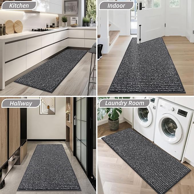 BEQHAUSE Dirt Trapper Door Mat 32" x 72", Non-Slip Washable Doormats Entrance Mat, Dirt Resistant and Absorbent Welcome Mat, Low Profile Floor Mats for Front Back Door and Entryway, Charcoal - Image 8