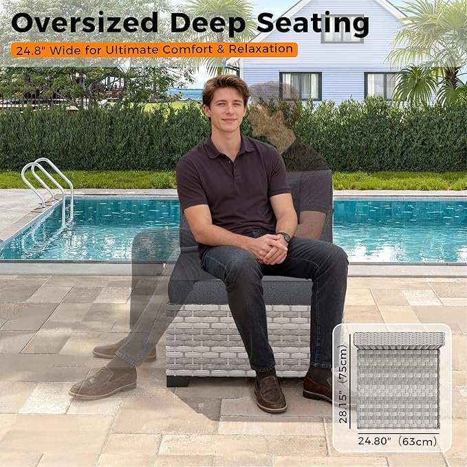 8-Seat Modern Patio Furniture Set with Swivel Rocking Chairs, Thick 4″ Cushions, Dual-Strand Wicker Rattan, Rust-Resistant Steel Frame – Outdoor Conversation & Modular Sectional,Black