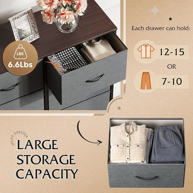 WLIVE Tall Dresser for Bedroom with 10 Drawers, Chest of Drawers, Grey Dresser for Closet, Hallway, Living Room, Entryway, Dark Grey - Image 5