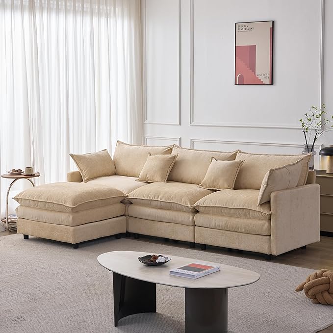 105" Oversized Modular Cloud Sectional Sofa Free Convertible L-Shaped Corner Sectional with Movable Ottoman, Chenille Upholstered Multiple Cushions Cloud Sofa Couches | Easy to Assemble