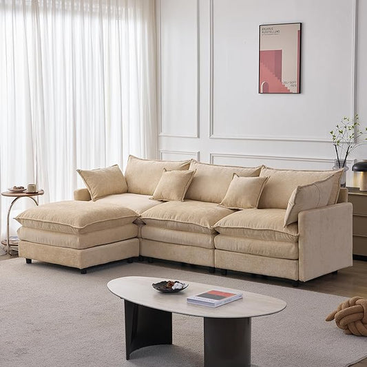 105" Oversized Modular Cloud Sectional Sofa Free Convertible L-Shaped Corner Sectional with Movable Ottoman, Chenille Upholstered Multiple Cushions Cloud Sofa Couches | Easy to Assemble