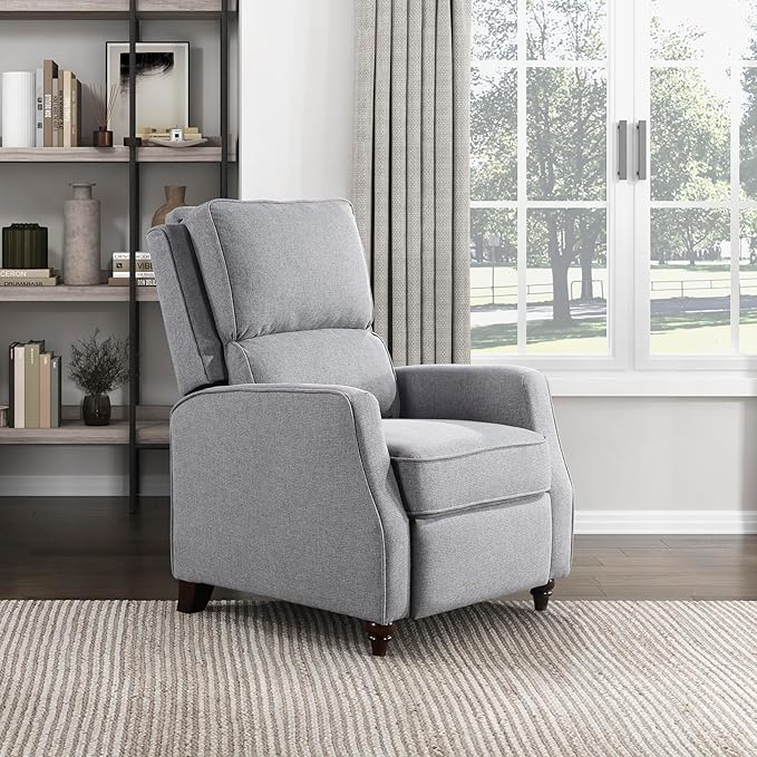 Lexicon Push Back Recliner Chair Living Room, Reclining Sofa Chair, Modern Recliner, Fabric Recliner Arm Seat for Living Room/Office/Apartment, Gray