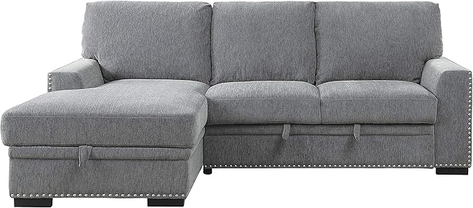 Lexicon Mid Century Modern Sectional Sleeper Sofa Bed Couch with Storage Chaise, Sectional Sofa Pull Out Couch Bed, Sectional Couch Lounge Sofa for Living Room Apartment, Left Side Chaise, Gray