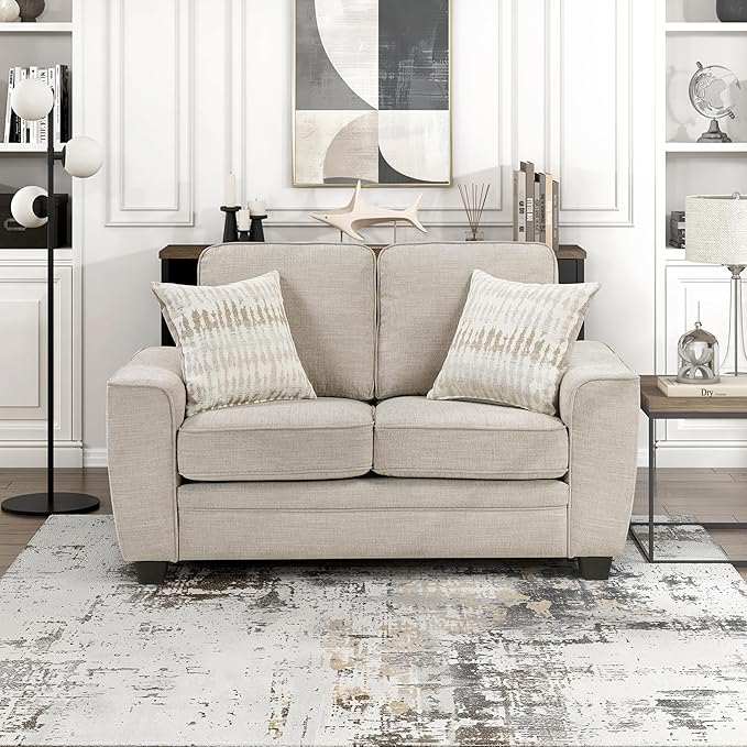 Lexicon Chenille Upholstered Loveseat Sofa with 2 Pillows, Removable Cushion Covers, Track Arms, Reversible Back and Seat Cushions, Comfy Love Seat Couches for Living Room/Office/Bedroom, Taupe