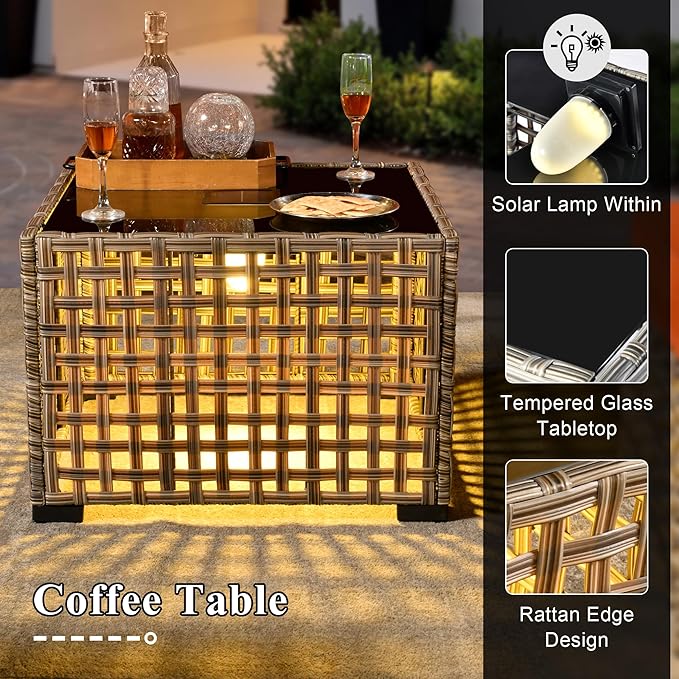 Patio Conversation Set,5 Pieces Wicker Patio Furnitures with Swivel Chair and Coffee Table,All Weather Patio Furniture Set for Garden,Backyard,Poolside(Sapphire Blue)