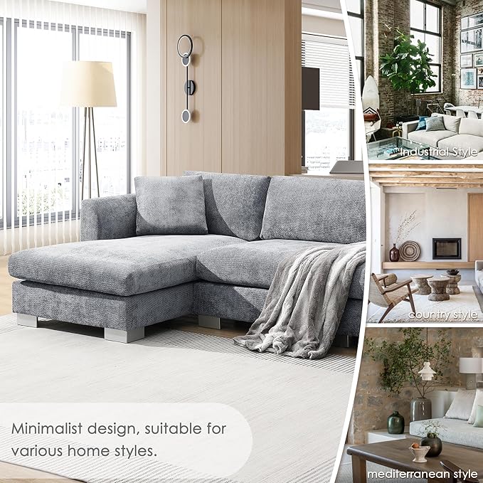 Deep Seat Oversized L Shaped Modular Sectional Sofa with Extra Wide Chaise, 4 Seater Cloud Lounge Sofa Corner Couch with Metal Legs and Detachable Cushions for Living Room Apartment, Chenille Fabric