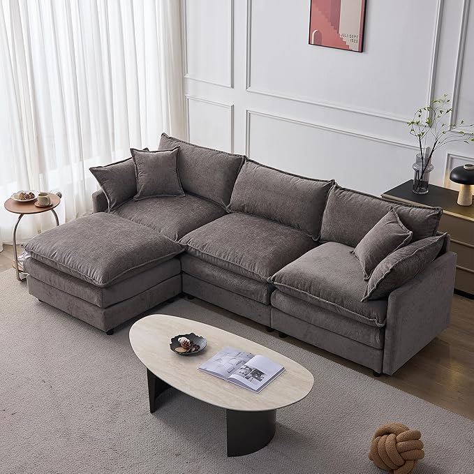 105" Oversized Modular Cloud Sectional Sofa Free Convertible L-Shaped Corner Sectional with Movable Ottoman, Chenille Upholstered Multiple Cushions Cloud Sofa Couches | Easy to Assemble
