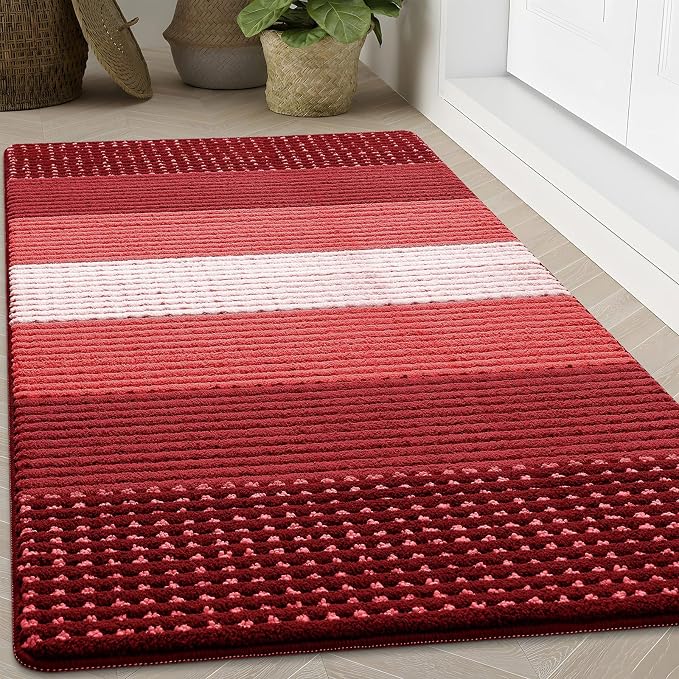 Kitinjoy Indoor Outdoor Door Mat, 71x47 Non-Slip Absorbent Dirt Trapper, Low-Profile Washable Inside Entrance Front Floor Mat, Sturdy Soft Entry Dotted Ombre Doormats for Entryway, Burgundy by Kitinjoy