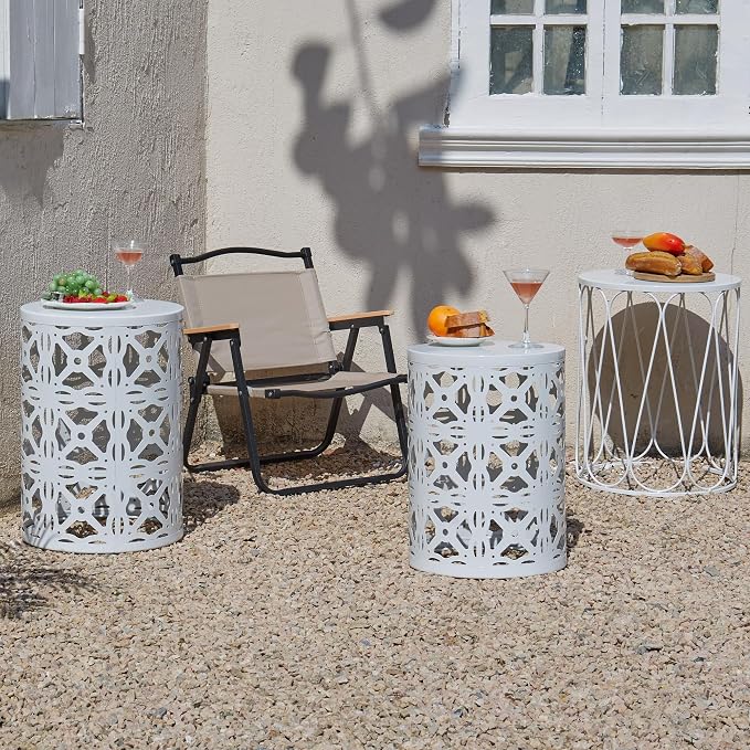 Y&M Set of 3 Stacking Coffee Table for Living Room, Round Metal Coffee Table, Indoor End Tables, Outdoor Garden Stool with Heavy Duty Metal Frame Modern Industrial Decor - Pure White (Ship from US) - Image 4