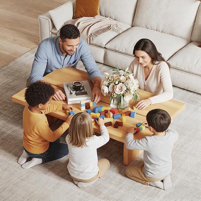 47.24" Modern Rectangle Coffee Table for Living Room, Light Wood Living Room Table, Natural Wooden Center Table, Japanese Tea Table for Home Office Apartment