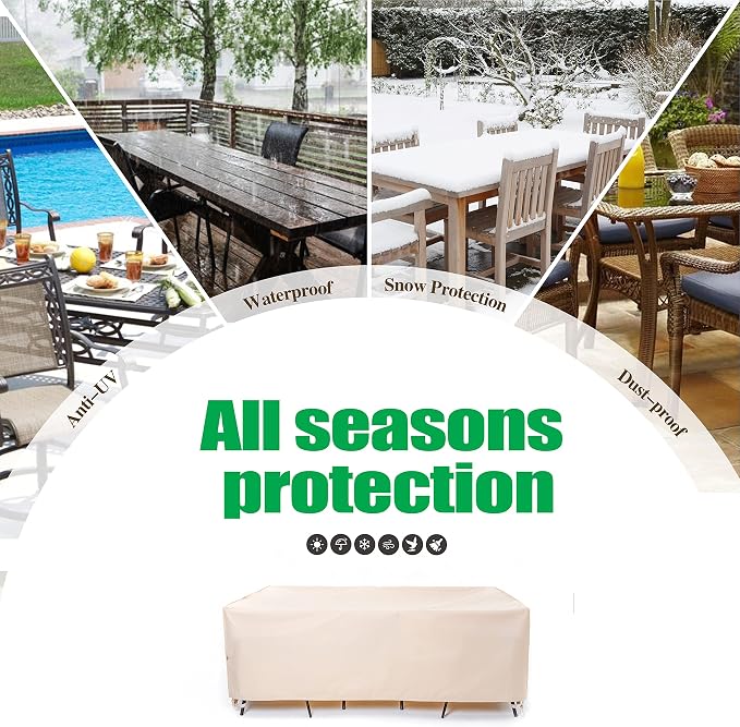 F&J Outdoors Patio Furniture Covers, Waterproof UV Resistant for Table & Chairs Set, Beige, 86"x44" - Image 8