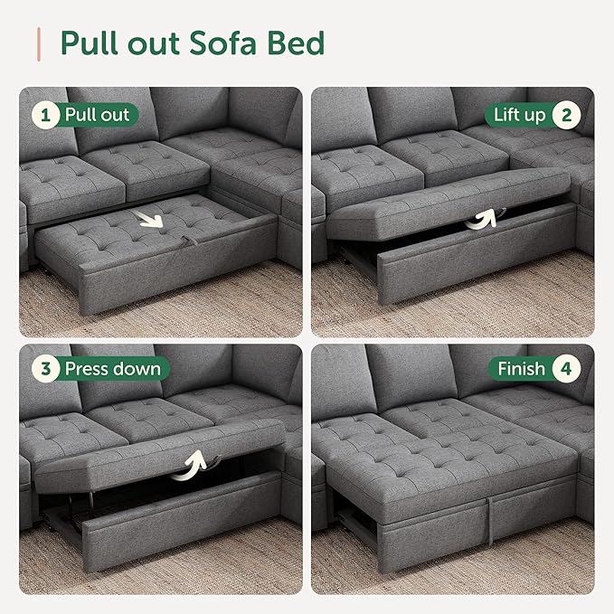 HONBAY Modular Sleeper Sofa with Pull Out Bed Sleeper Loveseat Convertible Sectional Couches for Living Room,Mid Grey