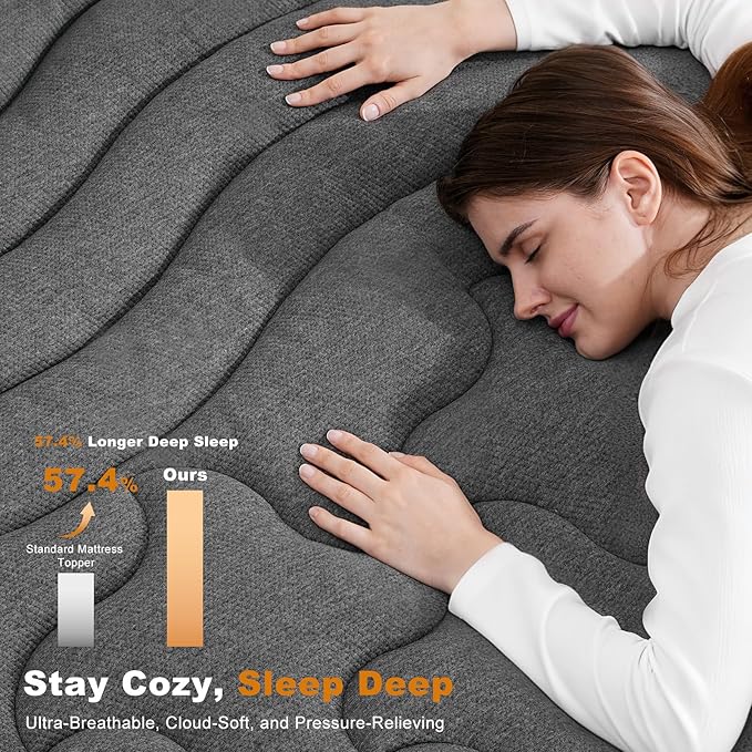 HOMRELEXA Dual Layer 4 Inch Bamboo Memory Foam Mattress Topper Queen Size, 2 Inch Thick Soft Quilted Pillow Top Cover Plus 2 Inch Charcoal Gel Memory Foam Mattress Pad for Back Pain Relief