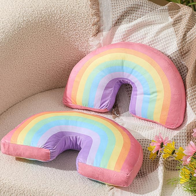 Chunful Rainbow Pillow for Girls Kids 13.8 x 8.7 x 4 Inch Plush Cute Rainbow Throw Pillow Arch Shaped Cushion Stuffed Decoration for Bed Chair Room Home Decor Easter Day(Macaron Colors,2 Pcs)