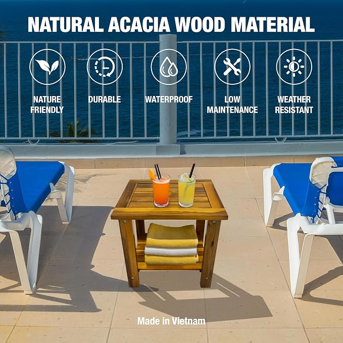 Double Adirondack Table - Weatherproof Outdoor Side Table - Patio End Tables for Outside - Adirondack Side Table - Acacia Wood 2-Tier End Table for Indoor & Outdoor Use - Image 5