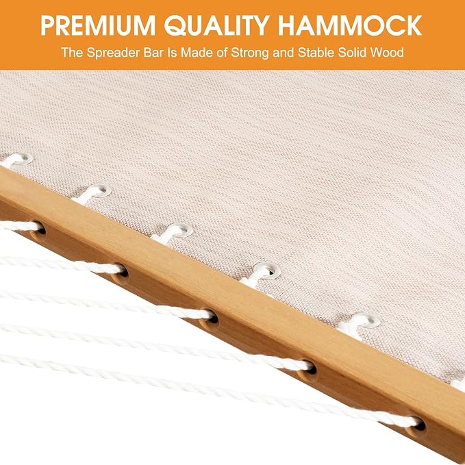 Lazy Daze Hammocks 11 FT Double Outside Hammock Quick Dry Olefin Fabric Hammock with Spreader Bar & Side Pocket for Outdoor Poolside Backyard 450 lbs Capacity, Beige - Image 4