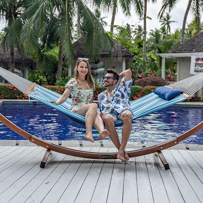 Lazy Daze Hammocks 12 FT Quilted Fabric Double Hammock with Spreader Bars and Detachable Pillow, 450lbs Weight Capacity - Image 7