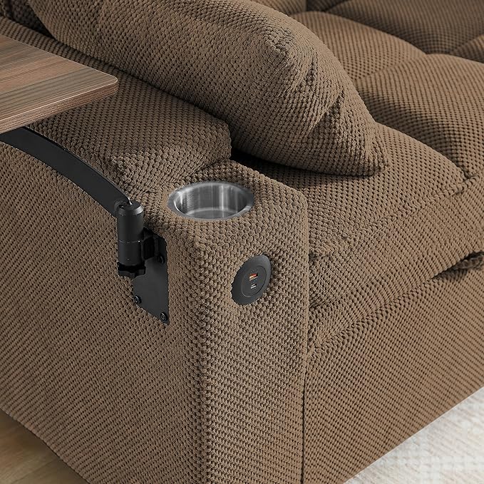 Eafurn Convertible Sleeper Sofa Bed with 360° Swivel Table & USB Ports, Tufted Chenille Loveseat Pull-Out Couch with Storage Armrest & Cup Holders, 6-Level Adjustable Backrest